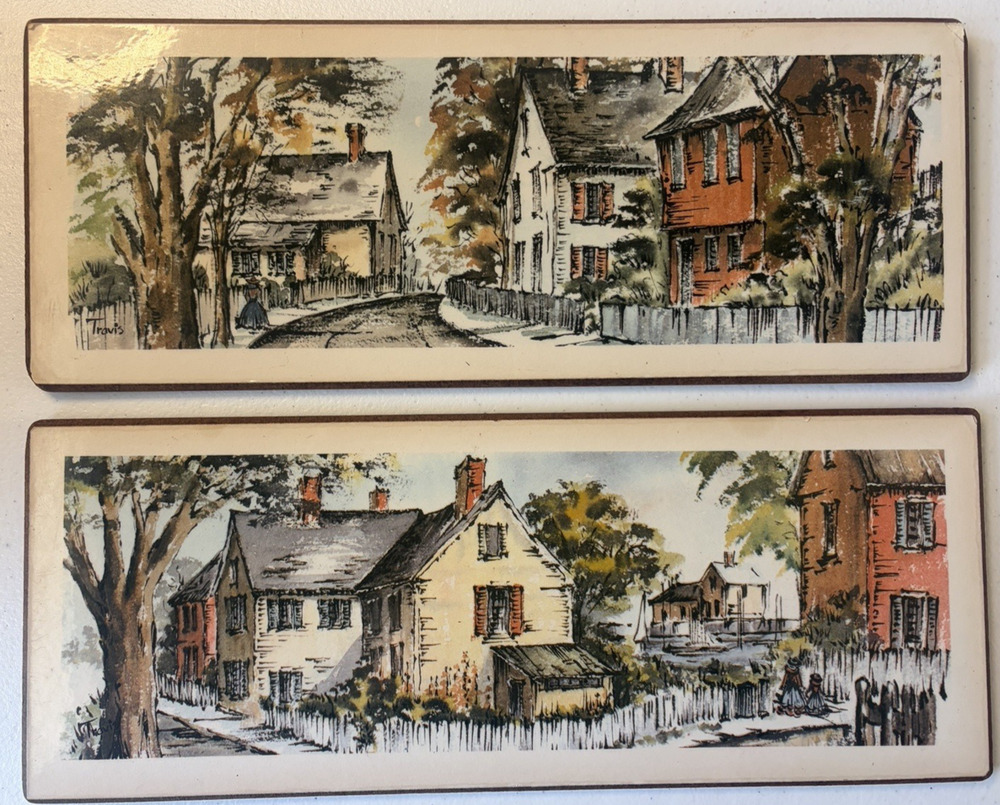 Set Of 2 Vintage T. Travis Country Cottage Lithograph Prints
